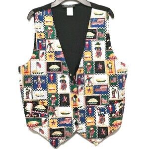 90s Robyn-Lyn Vest L Patchwork USA Flag Patriotic Red White Blue Vintage 4th